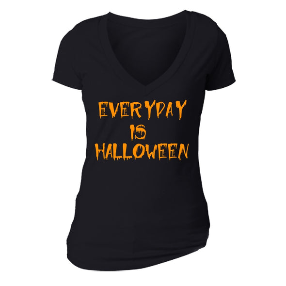 XtraFly Apparel Women's Everyday is Halloween Pumpkin V-neck Short Sleeve T-shirt