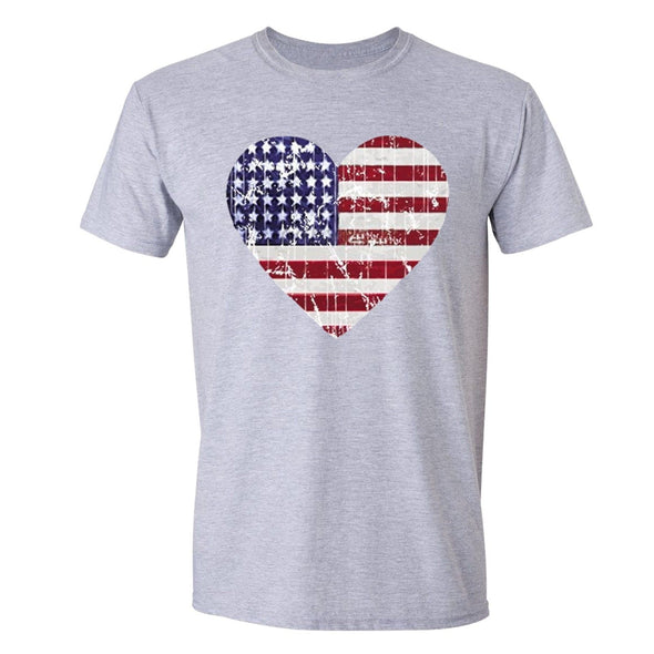 XtraFly Apparel Men's Distressed Heart Flag American Pride Crewneck Short Sleeve T-shirt