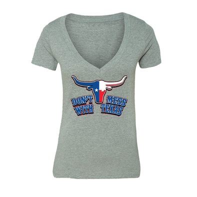 XtraFly Apparel Women's Don't Mess with Texas Novelty Gag V-neck Short Sleeve T-shirt