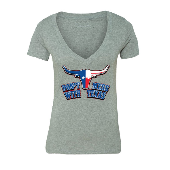 XtraFly Apparel Women's Don't Mess with Texas Novelty Gag V-neck Short Sleeve T-shirt