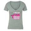 XtraFly Apparel Women's I Wear Pink Grandmother Breast Cancer Ribbon V-neck Short Sleeve T-shirt