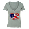 XtraFly Apparel Women's American Flag Distressed 4th of July V-neck Short Sleeve T-shirt