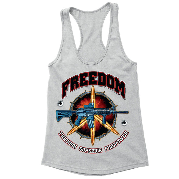 XtraFly Apparel Women's Freedom Firepower Rifle 2nd Amendment Racer-back Tank-Top