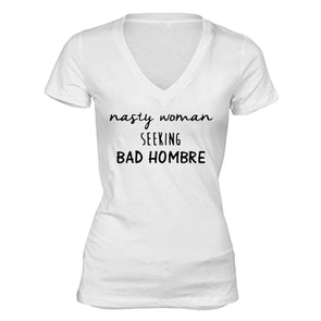 XtraFly Apparel Women's Nasty Woman Hombre Novelty Gag V-neck Short Sleeve T-shirt