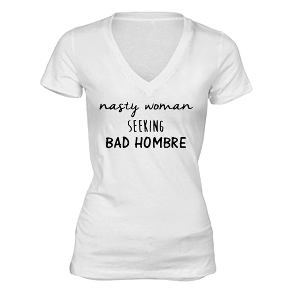 XtraFly Apparel Women's Nasty Woman Hombre Novelty Gag V-neck Short Sleeve T-shirt