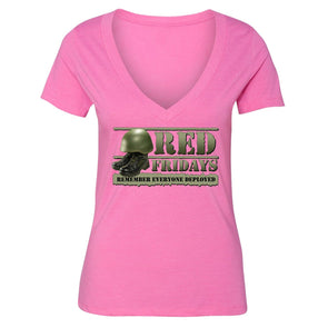 XtraFly Apparel Women's R.E.D. Red Fridays Military Pow Mia V-neck Short Sleeve T-shirt