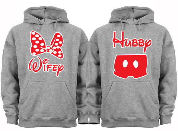 XtraFly Apparel Hubby Wifey Red Bow Valentine's Matching Couples Hooded-Sweatshirt Pullover Hoodie