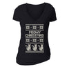 XtraFly Apparel Women's Meowy Cat Ugly Christmas V-neck Short Sleeve T-shirt