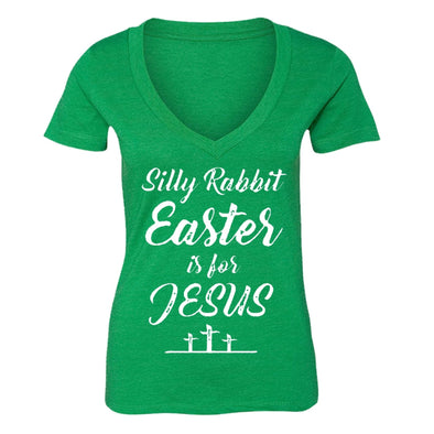 XtraFly Apparel Women's Silly Rabbit Jesus Cross Easter V-neck Short Sleeve T-shirt