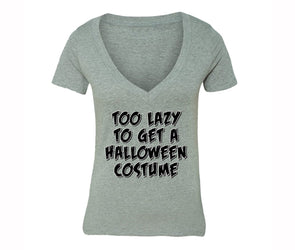 XtraFly Apparel Women's Too Lazy to Get Costume Halloween Pumpkin V-neck Short Sleeve T-shirt