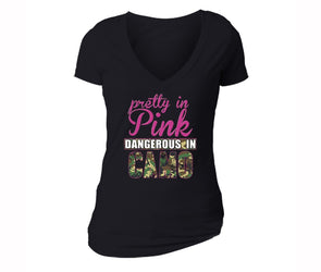 XtraFly Apparel Women's Pretty in Pink Breast Cancer Ribbon V-neck Short Sleeve T-shirt