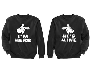 XtraFly Apparel He's Mine I'm Hers Valentine's Matching Couples Pullover Crewneck-Sweatshirt