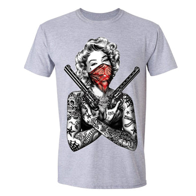 XtraFly Apparel Men's Red Bandana Guns Marilyn Monroe Crewneck Short Sleeve T-shirt