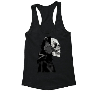 XtraFly Apparel Women's Skeleton Headphones Muerte Skulls Day Of The Dead Racer-back Tank-Top
