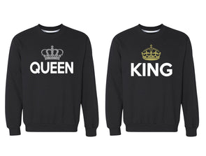 XtraFly Apparel King Rey Queen Reina Valentine's Matching Couples Pullover Crewneck-Sweatshirt