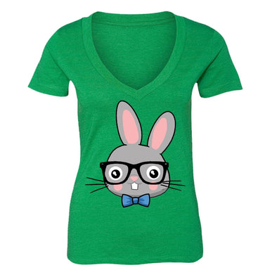 XtraFly Apparel Women's Rabbit Nerd EyeGlasses Easter V-neck Short Sleeve T-shirt