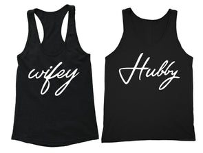 XtraFly Apparel Wifey Hubby Valentine's Matching Couples Racer-back Tank-Top