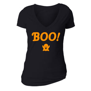 XtraFly Apparel Women's Boo Ghost Halloween Pumpkin V-neck Short Sleeve T-shirt