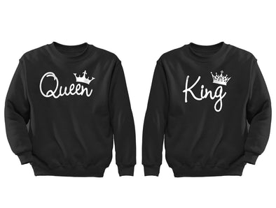 XtraFly Apparel Queen King Reina Rey Valentine's Matching Couples Pullover Crewneck-Sweatshirt