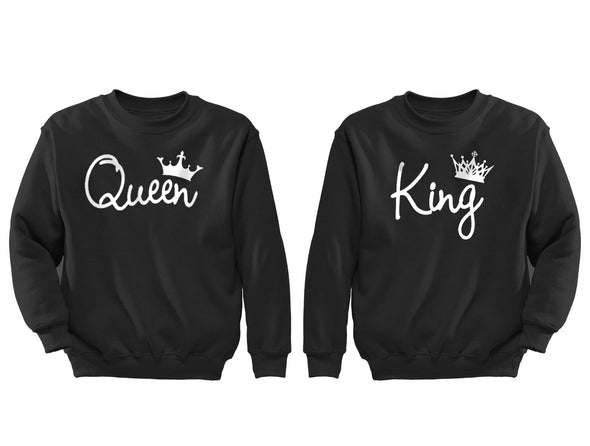 XtraFly Apparel Queen King Reina Rey Valentine's Matching Couples Pullover Crewneck-Sweatshirt