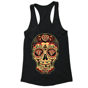 XtraFly Apparel Women's Diamond Sugarskull Cross Skulls Day Of Dead Racer-back Tank-Top