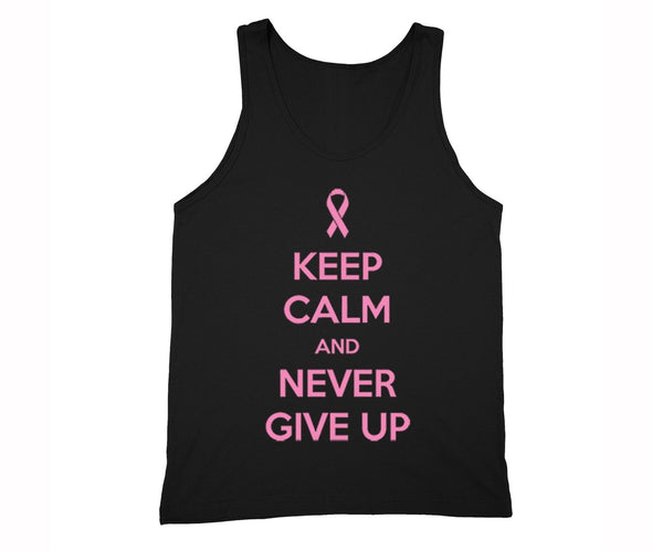 XtraFly Apparel Men's Never Give Up Pink Breast Cancer Ribbon Tank-Top
