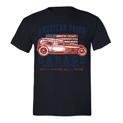 XtraFly Apparel Men's Service Car Garage Flag American Pride Crewneck Short Sleeve T-shirt