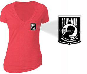 XtraFly Apparel Women's Not Forgotten Pocket Military Pow Mia V-neck Short Sleeve T-shirt