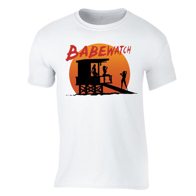 XtraFly Apparel Men's Babewatch Lifeguard Tower Novelty Gag Crewneck Short Sleeve T-shirt