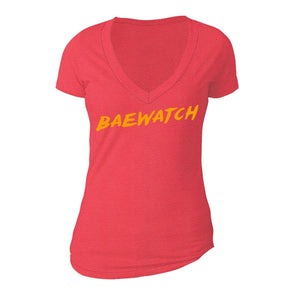 XtraFly Apparel Women's Baewatch Novelty Gag V-neck Short Sleeve T-shirt