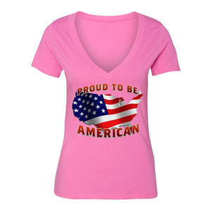 XtraFly Apparel Women's USA Map Proud to be American Pride V-neck Short Sleeve T-shirt