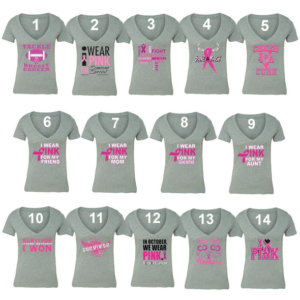 XtraFly Apparel Women's Breast Cancer Awareness V-neck Short Sleeve T-shirt