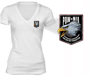 XtraFly Apparel Women's Eagle Pocket Military Pow Mia V-neck Short Sleeve T-shirt