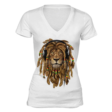 XtraFly Apparel Women's Lion Rasta Reggae  V-neck Short Sleeve T-shirt