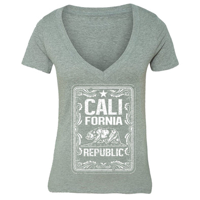 XtraFly Apparel Women's Vintage Cali Bear California Pride V-neck Short Sleeve T-shirt