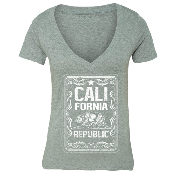 XtraFly Apparel Women's Vintage Cali Bear California Pride V-neck Short Sleeve T-shirt