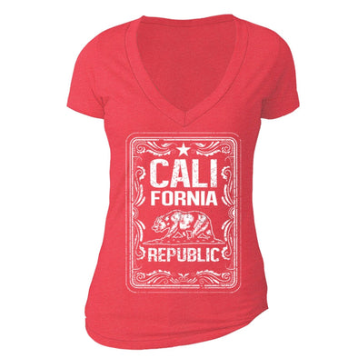 XtraFly Apparel Women's Vintage Cali Bear California Pride V-neck Short Sleeve T-shirt