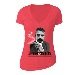 XtraFly Apparel Women's Emiliano Zapata Zapatismo Mexican Heritage V-neck Short Sleeve T-shirt