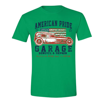 XtraFly Apparel Men's Service Car Garage Flag American Pride Crewneck Short Sleeve T-shirt