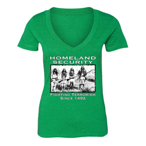 XtraFly Apparel Women's Homeland Security Native 2nd Amendment V-neck Short Sleeve T-shirt