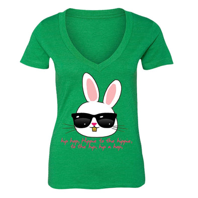 XtraFly Apparel Women's Hip Hop Bunny Easter V-neck Short Sleeve T-shirt