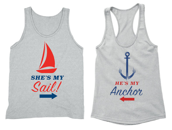 XtraFly Apparel Sail Anchor Vacation Valentine's Matching Couples Racer-back Tank-Top