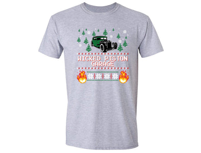 XtraFly Apparel Men's Wicked Piston Garage Ugly Christmas Crewneck Short Sleeve T-shirt