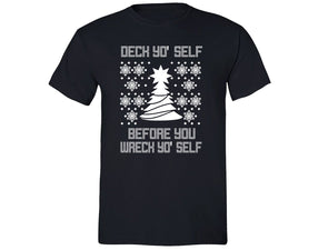 XtraFly Apparel Men's Deck Yo' Self Tree Ugly Christmas Crewneck Short Sleeve T-shirt