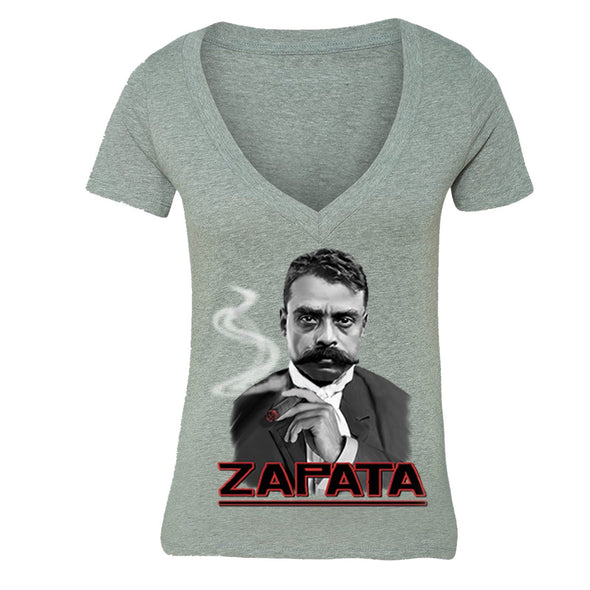 XtraFly Apparel Women's Emiliano Zapata Zapatismo Mexican Heritage V-neck Short Sleeve T-shirt