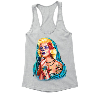 XtraFly Apparel Women's Guadalupe Dia Los Muertos Marilyn Monroe Racer-back Tank-Top