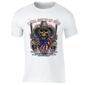 XtraFly Apparel Men's Give up Guns Skull Flag 2nd Amendment Crewneck Short Sleeve T-shirt