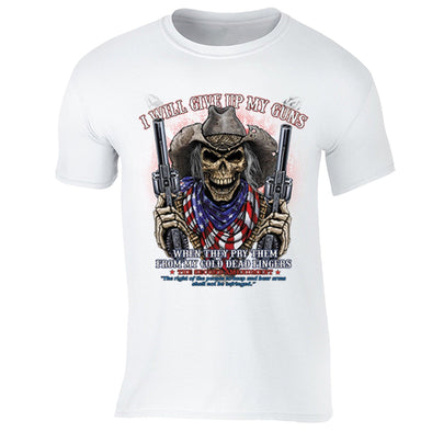 XtraFly Apparel Men's Give up Guns Skull Flag 2nd Amendment Crewneck Short Sleeve T-shirt