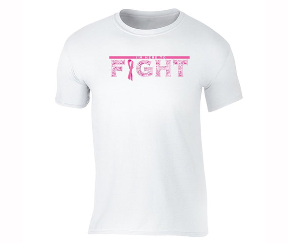 XtraFly Apparel Men's I'm Here to Fight Pink Breast Cancer Ribbon Crewneck Short Sleeve T-shirt