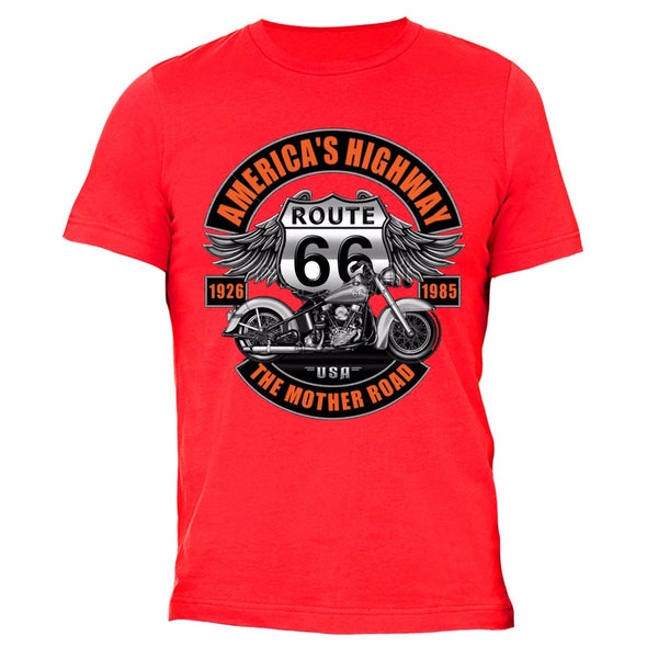 XtraFly Apparel Men's Route 66 America's Highway Biker Motorcycle Crewneck Short Sleeve T-shirt